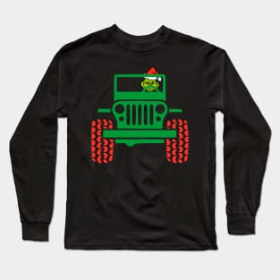 Grinch Driving A Car Tee Family Christmas Grinch Face Gift Long Sleeve T-Shirt